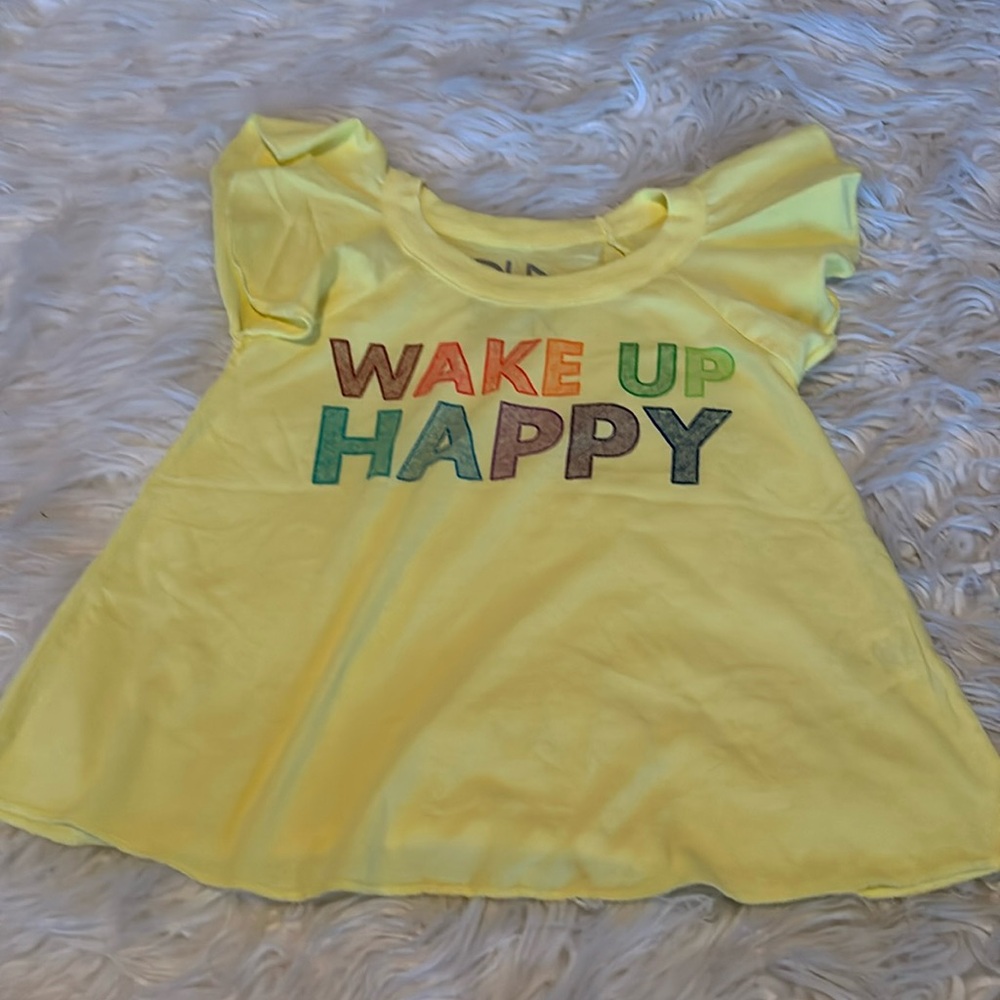NWOT, Chaser, Girls, “Wake Up Happy” flutter sleeve swing top